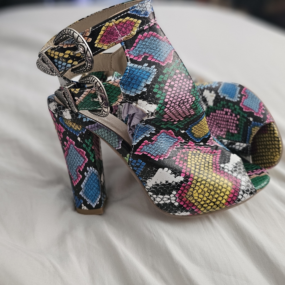 Colorful Snake Print Women's Heels